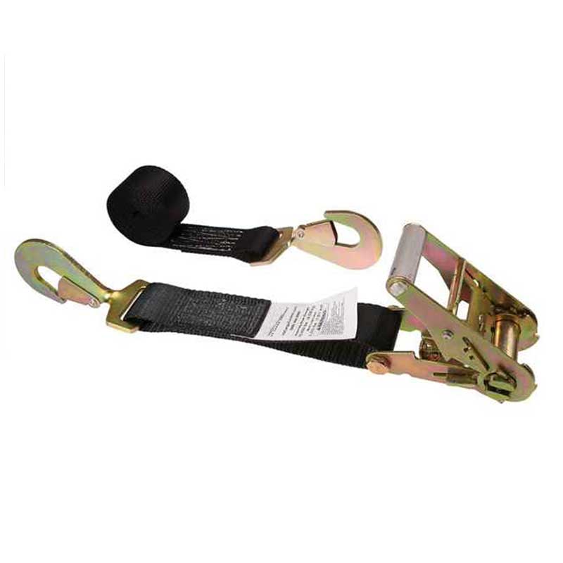 Correia de catraca preta de amarração para carro de 2 x 8' com ganchos de pressão torcidos